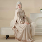 Puff Sleeve Satin Abaya with Pockets 2-Piece Set (AA031)